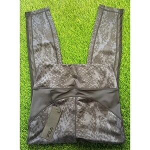 NWT - FILA Performa Leggins Woman Sz S Forza Tights Pocket Black Snake Print